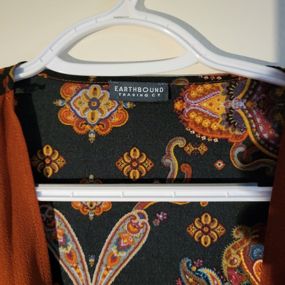 Earthbound trading cropped tie front kimono size xl big sleeve boho top - Picture 3 of 3